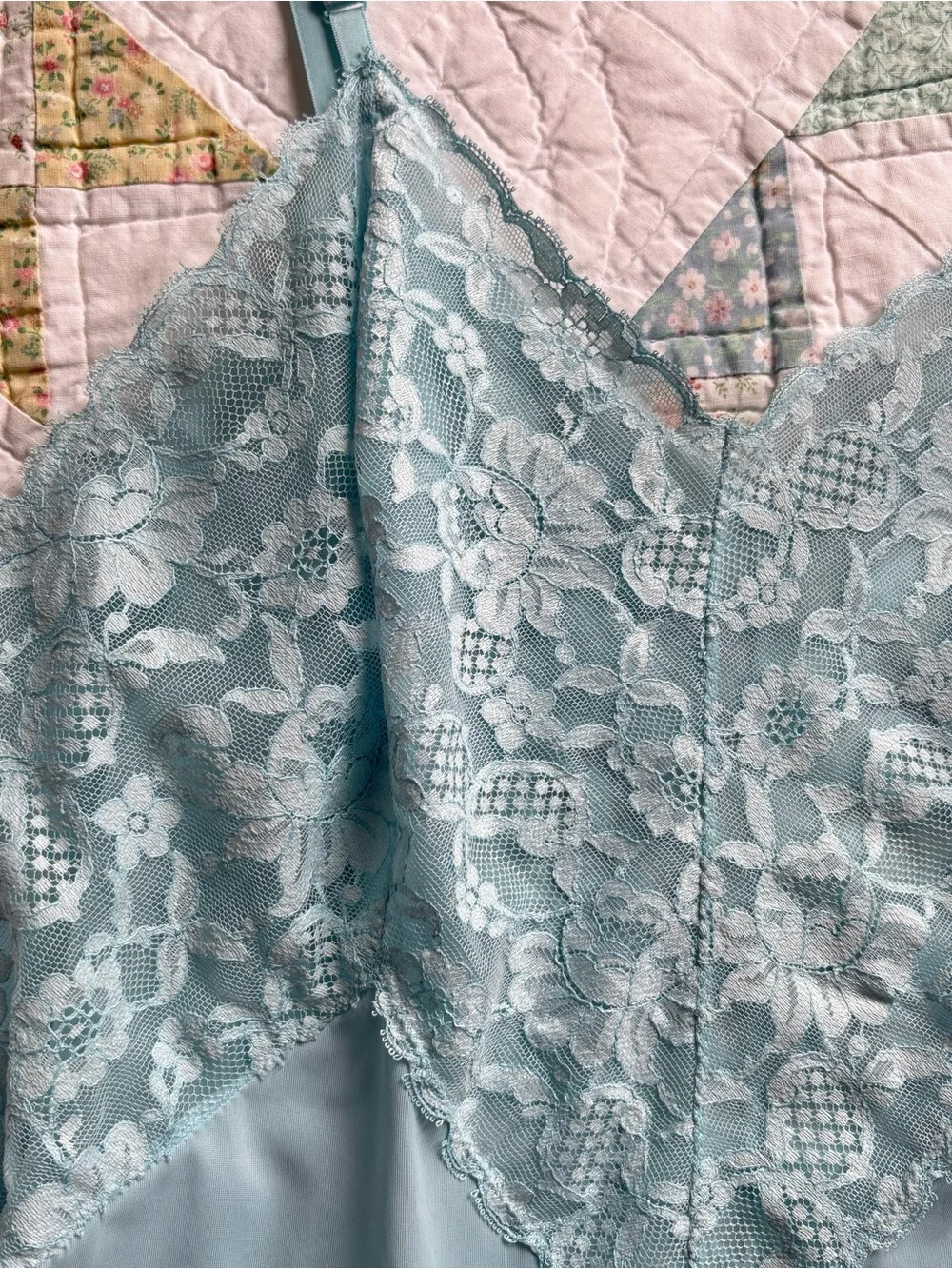 Vintage Light Blue Lace Slip Dress Large Vanity Fairy Dainty Cottagecore USA - Picture 4 of 14